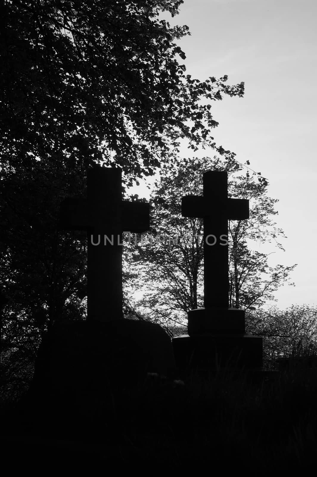 Black and white graveyard in Manchester, UK