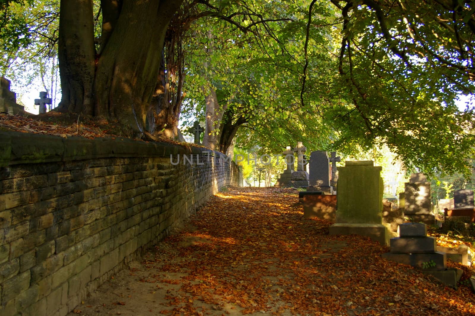 Path next to a graveyard in Manchester, UK
