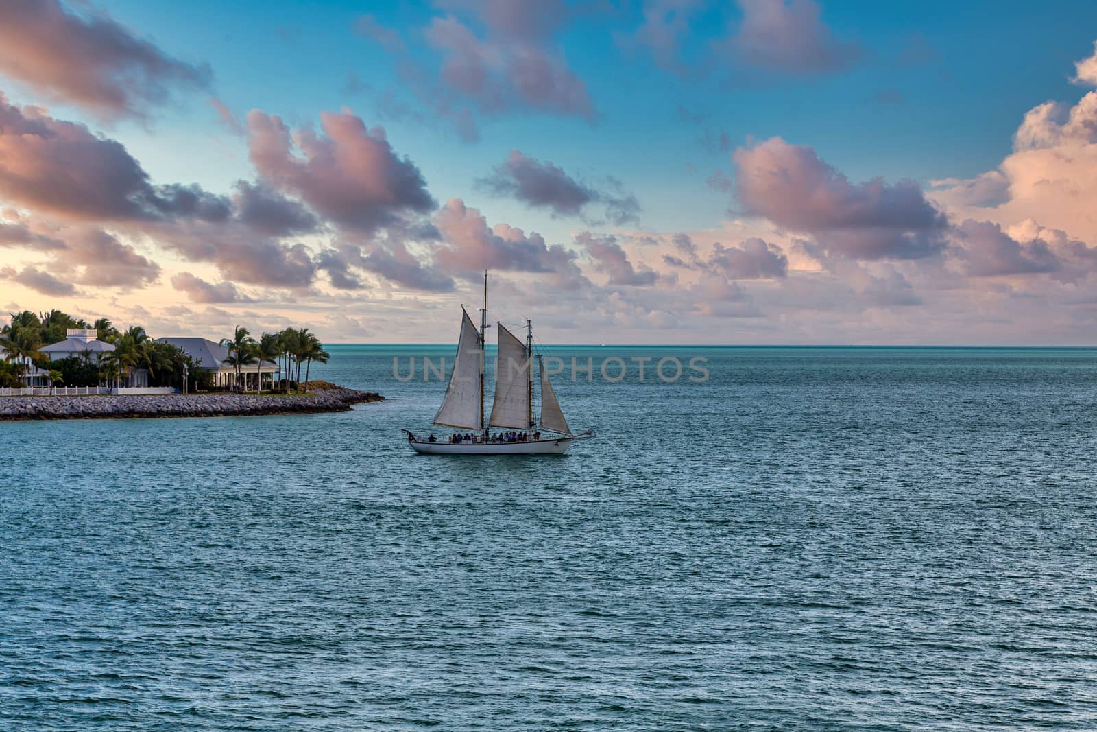 A large old sailboat off the coast of Key West Florida