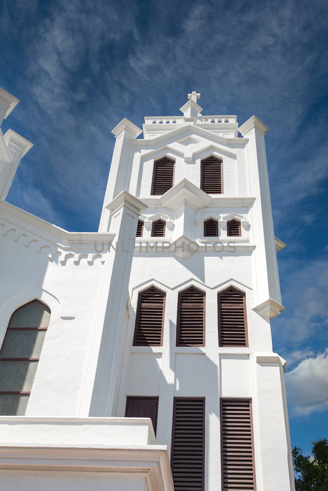 White towers on an old Episcopal church in Key West, Florida