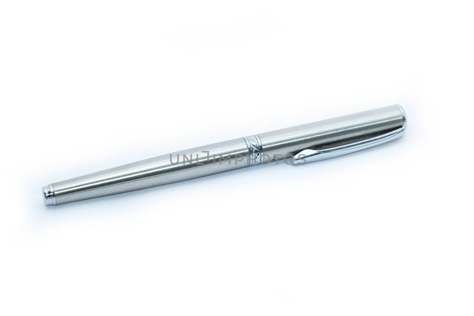 A Silver luxury pen mockup isolated on a white background. Nice pen.