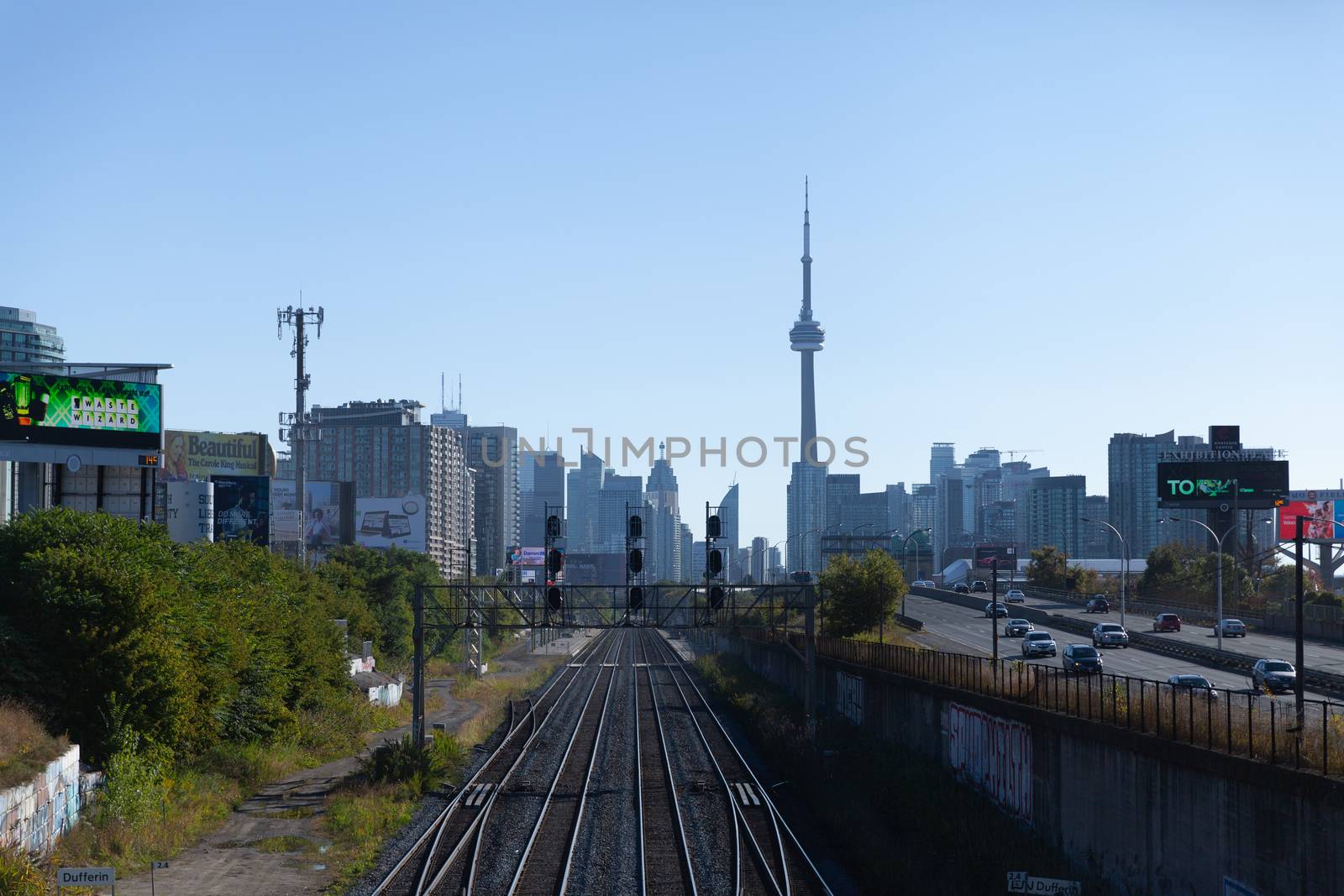 Toronto, Canada - 9 September 2017: Railways and Toronto skyline