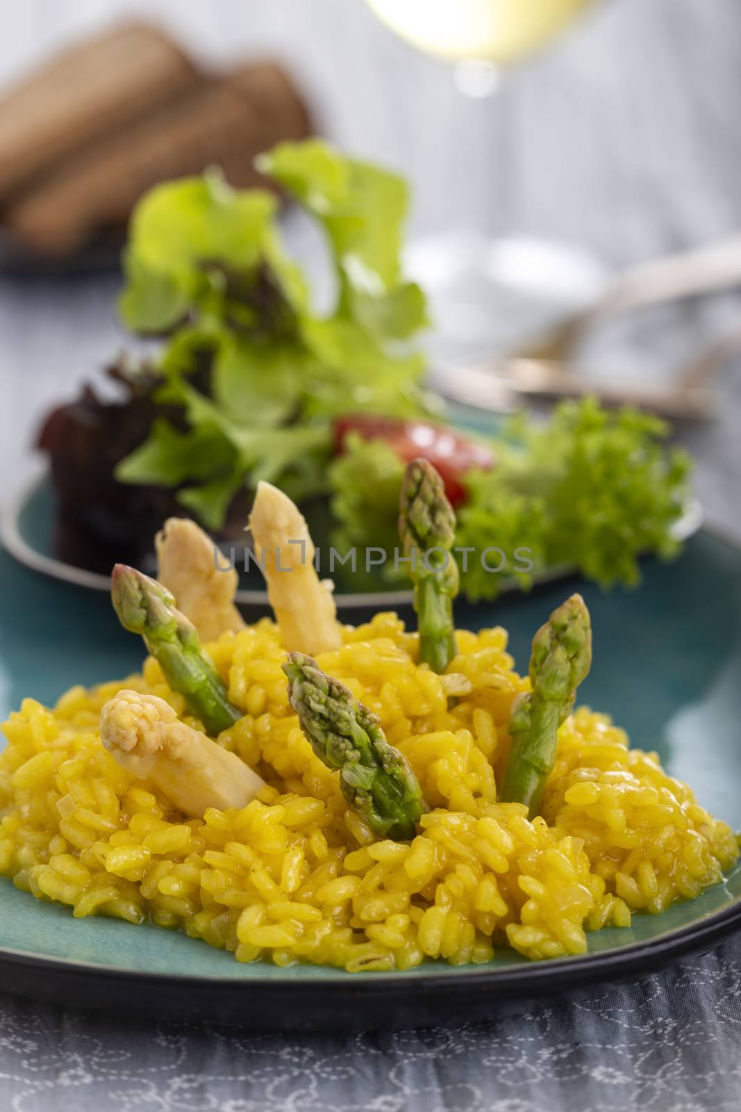 italian asparagus risotto with salad