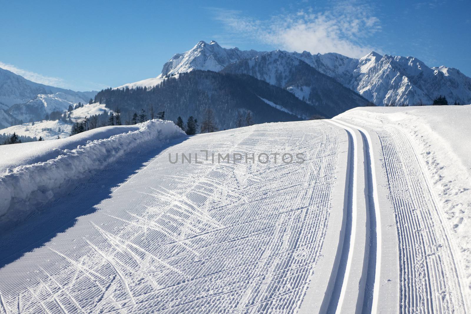 cross country skiing tracks in winter