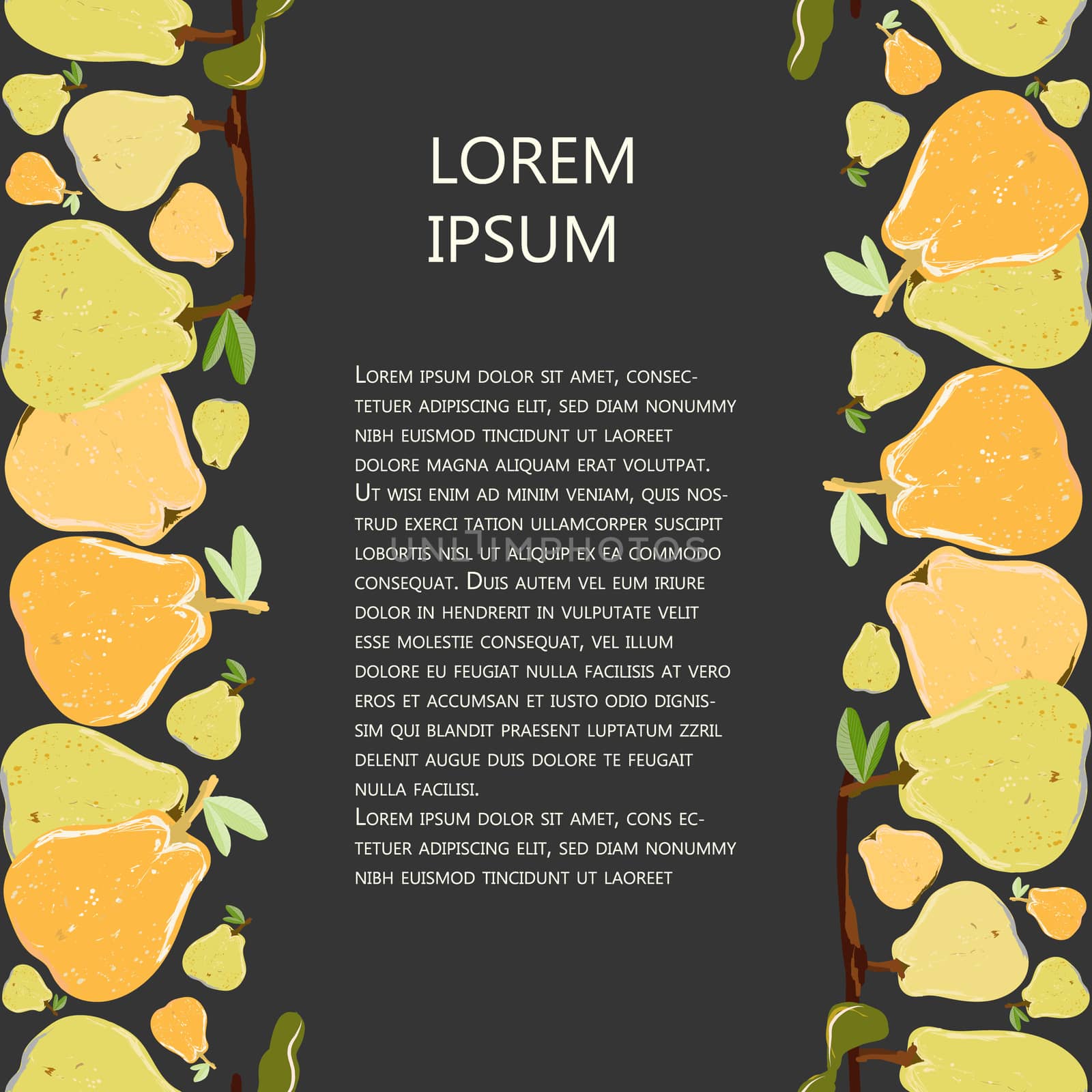 Orange and yellow pear seamless vertical border with copy space vector illustration on black. by Nata_Prando