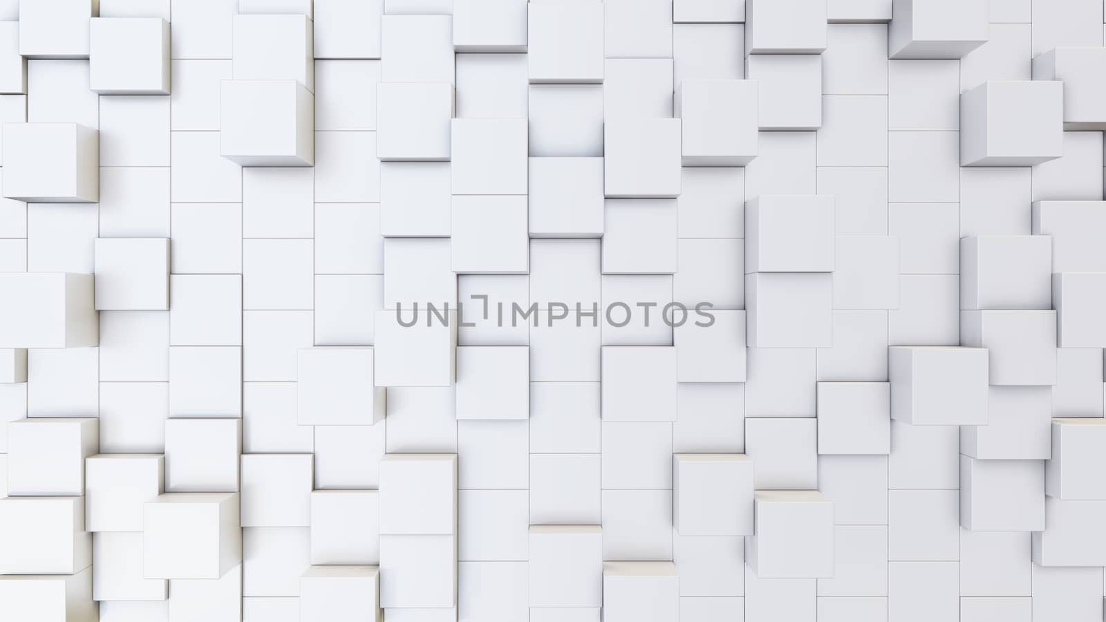 Abstract 3D illustration of white cubes background. Random displacement. Good background