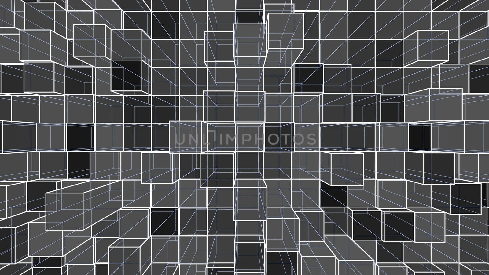 Abstract background of colorful outline cubes. 3D illustration. Wire-frame style.