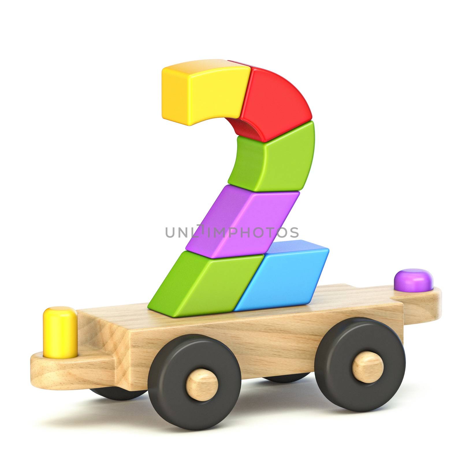 Wooden train Number 2 TWO 3D render illustration isolated on white background