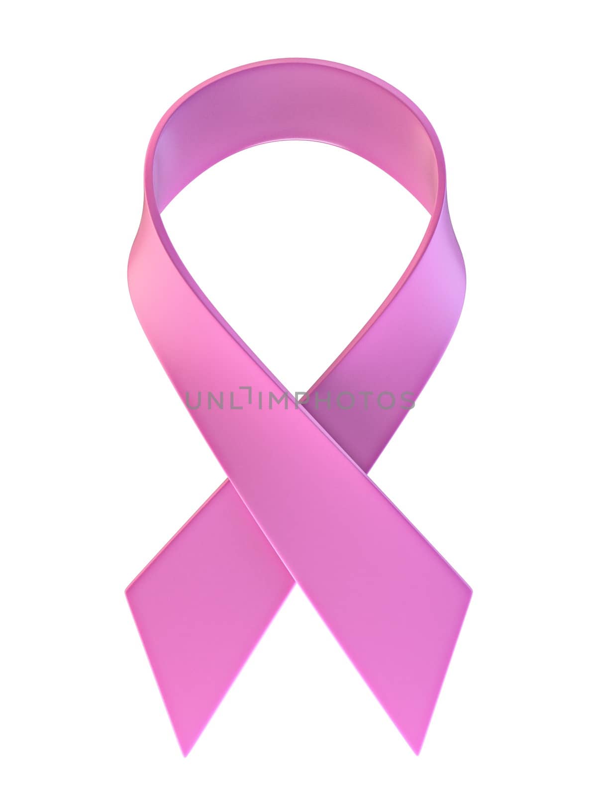 Pink cancer awareness ribbon 3D render illustration isolated on white background