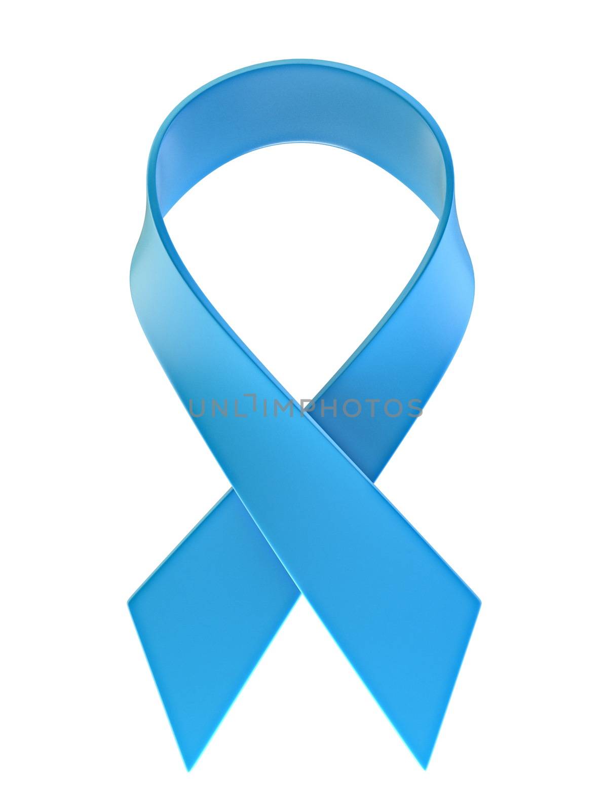 Blue cancer awareness ribbon 3D render illustration isolated on white background