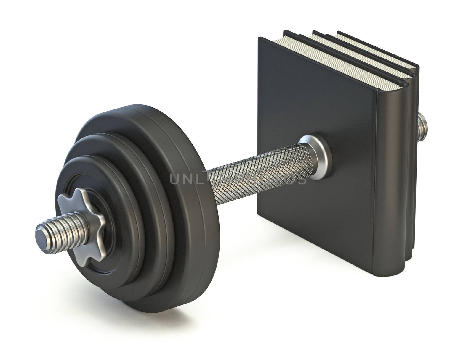 Dumbbell made from stack of books 3D render illustration isolated on white background