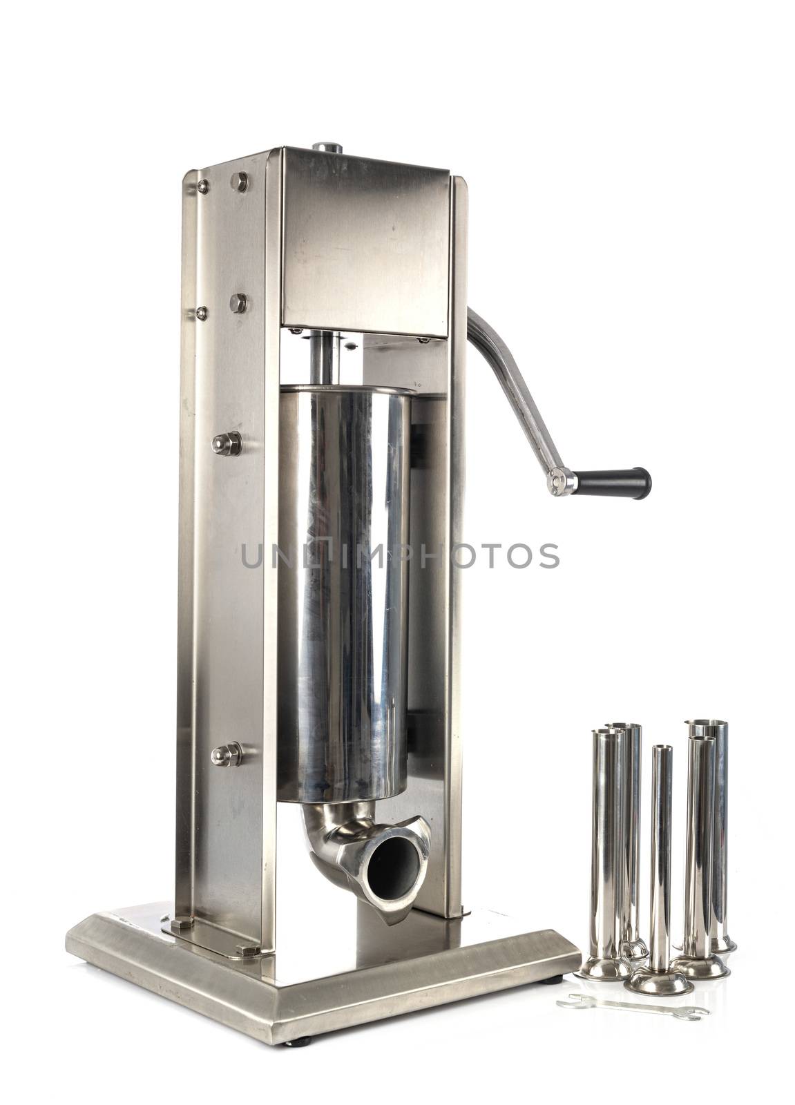 meat mincer in front of white background