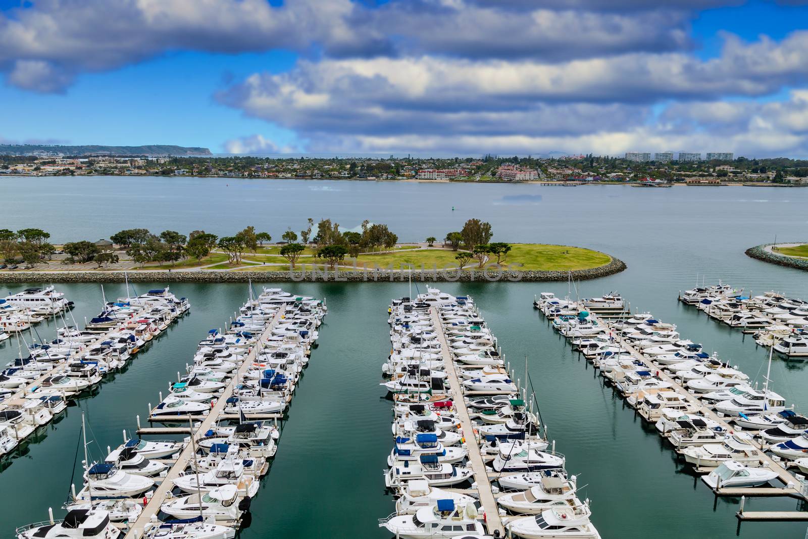 Many yachts in a marina in San Diego