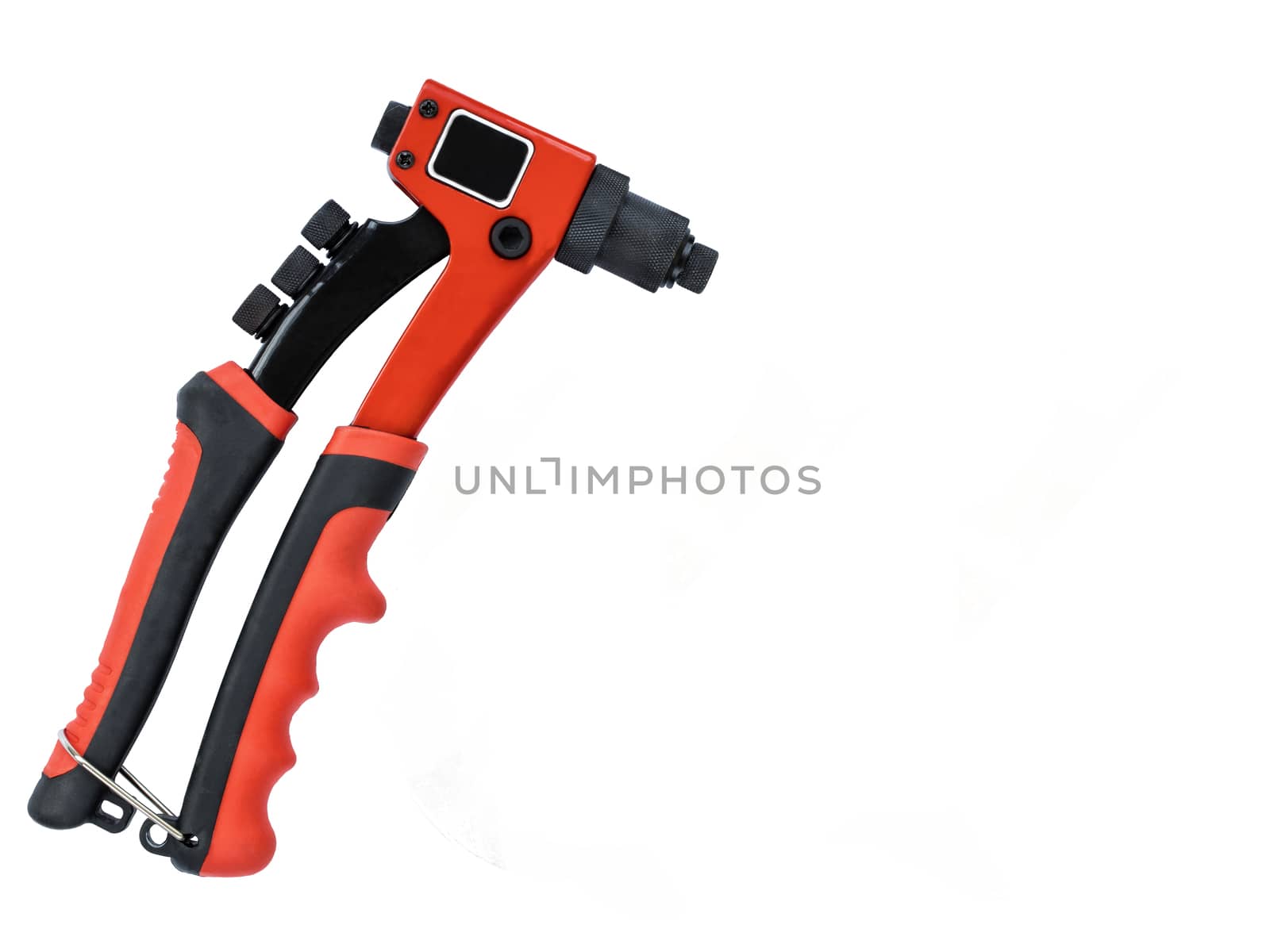 New red professional riveting gun on isolated white background
