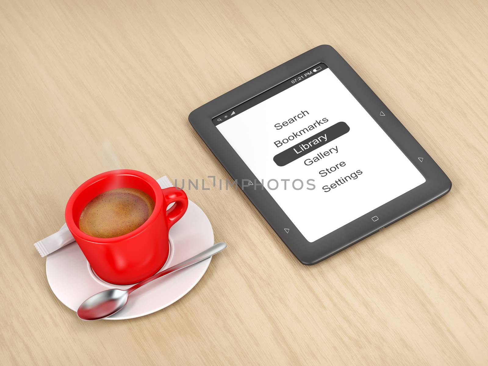 E-book reader and coffee by magraphics