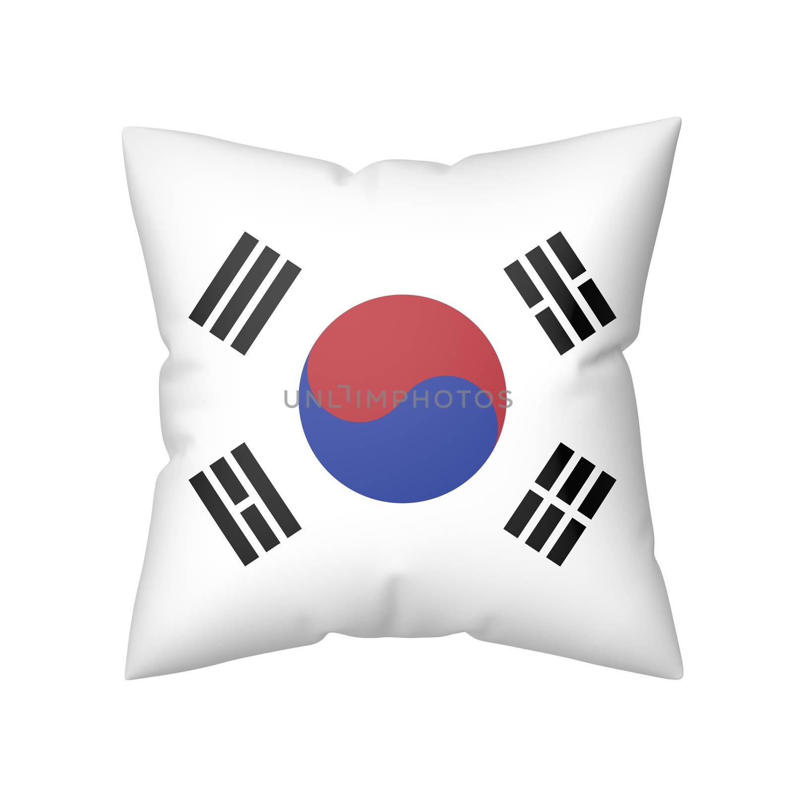 Pillow with the flag of South Korea, isolated on white background