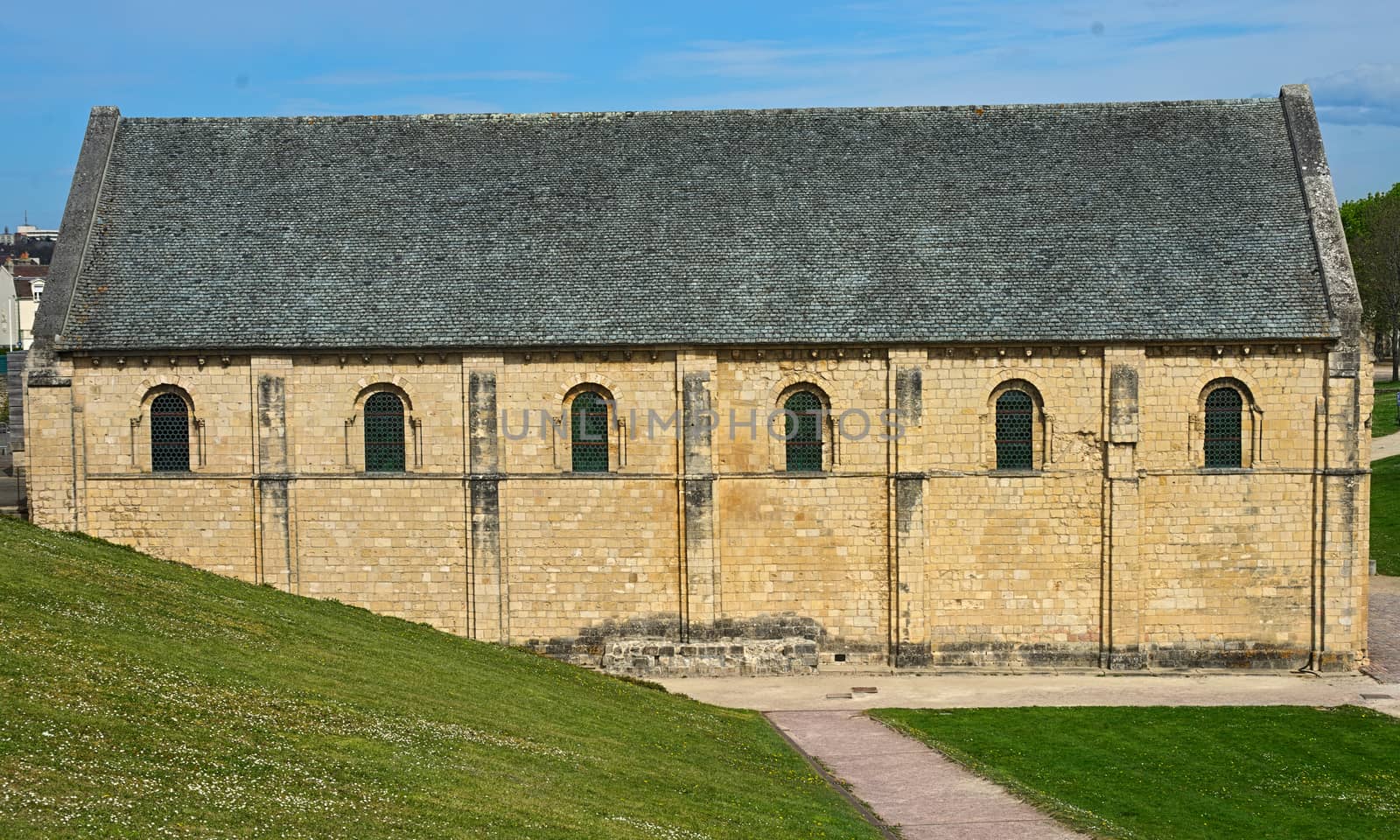 Side view on gothic style catholic church at Caen fortress