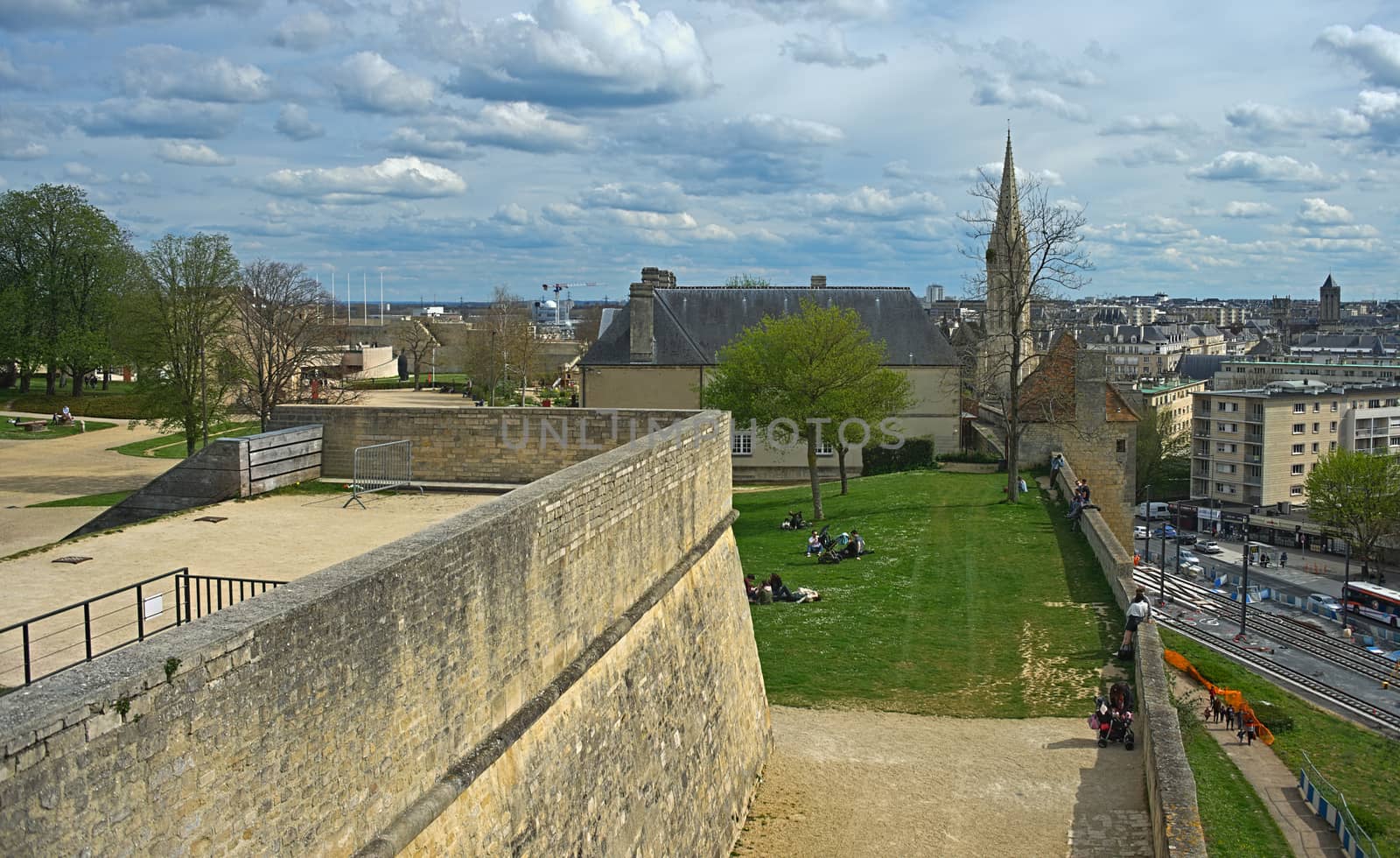 CAEN, FRANCE - April 7th 2019 - CAEN, FRANCE - April 7th 2019 - View on fortress and the city by sheriffkule