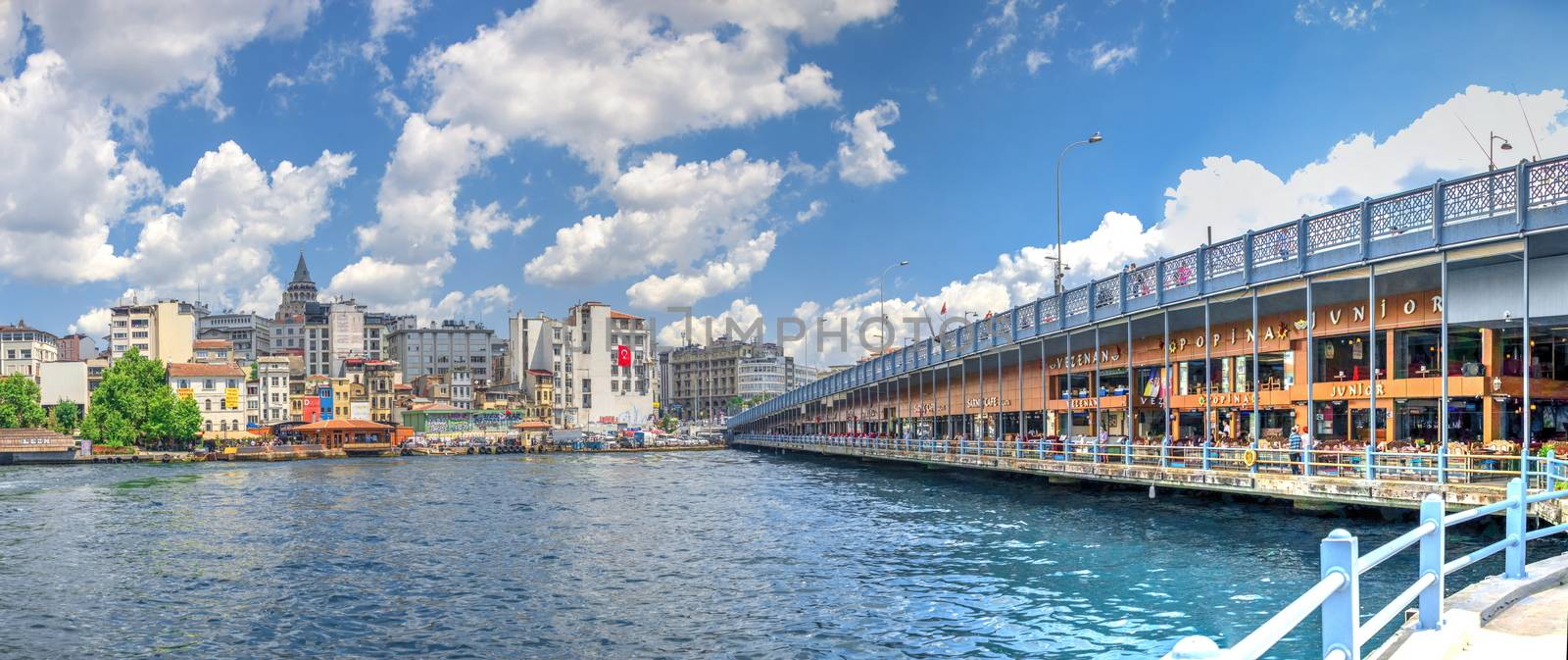 Istambul, Turkey – 07.13.2019. Restaurants, bars and shops on Galata Bridge in Istambul