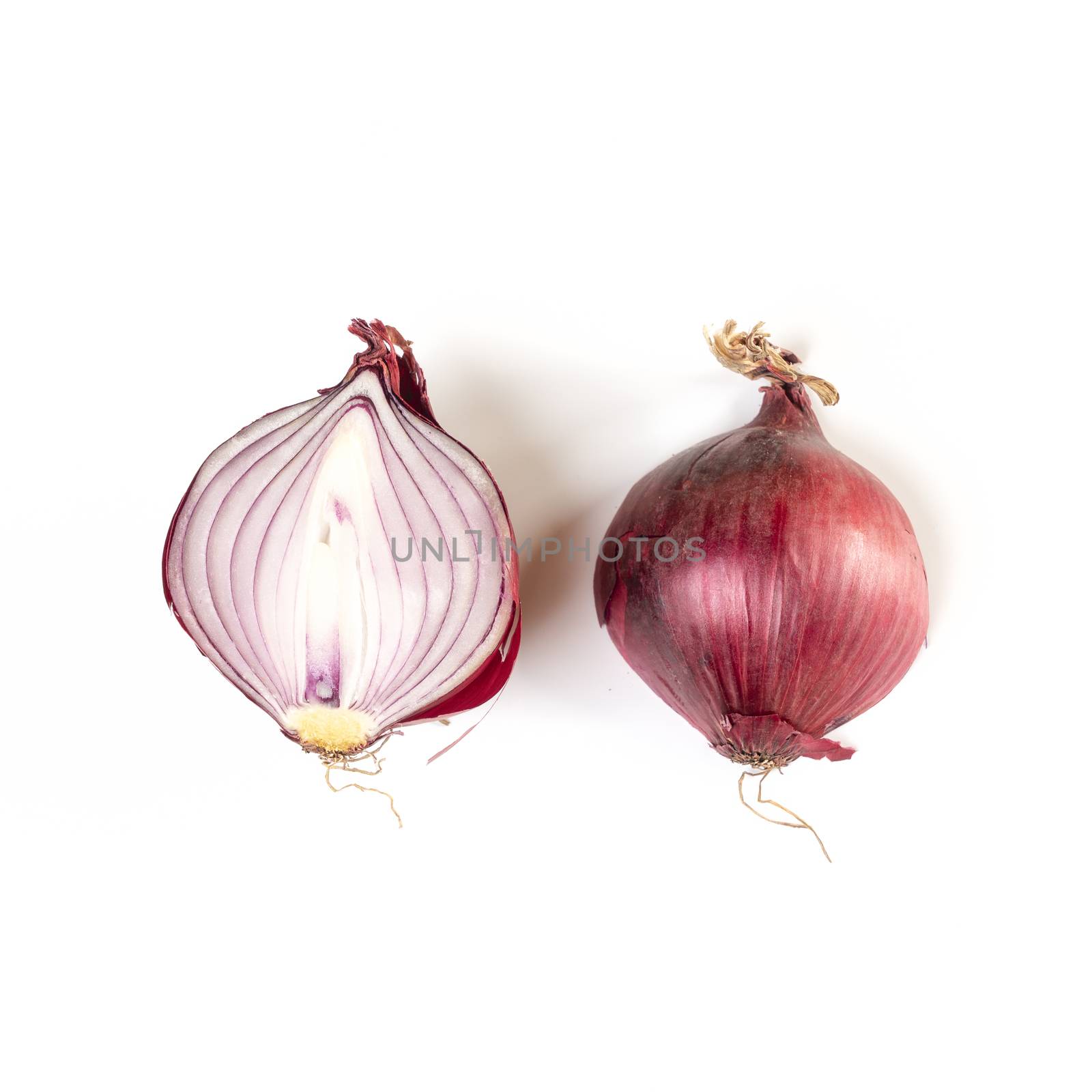 an onion cut on a white surface