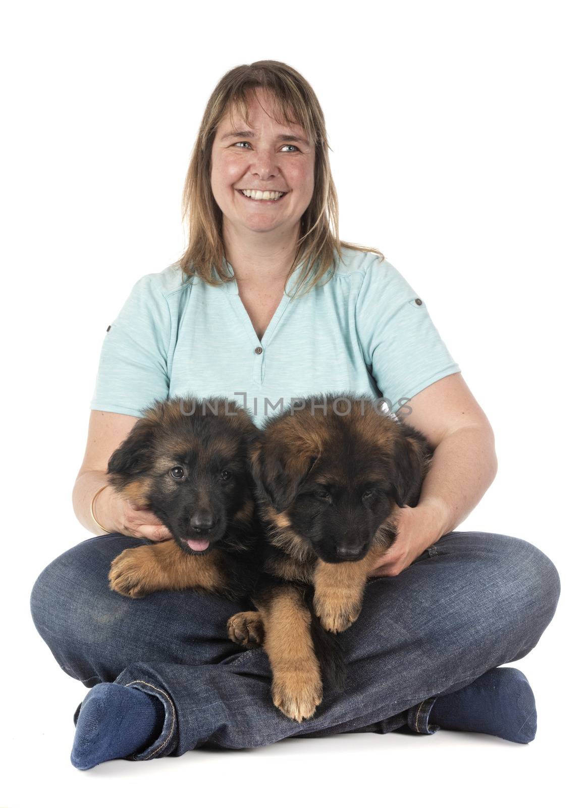 puppies german shepherd and woman by cynoclub