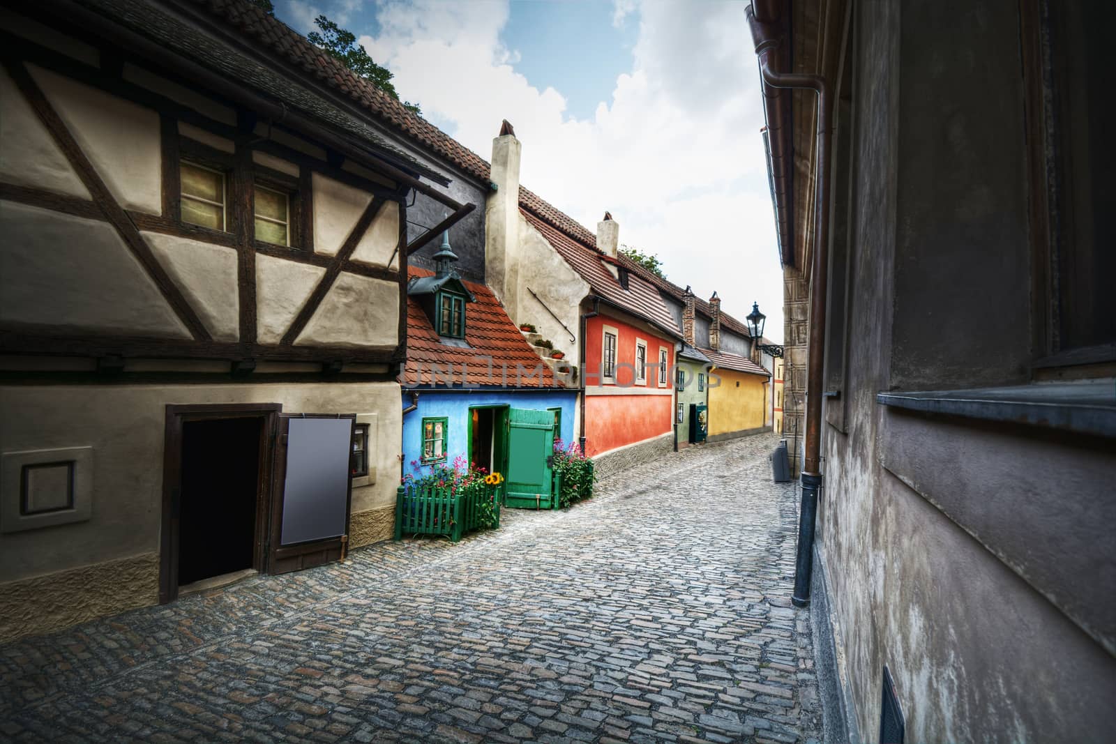 Golden street in Prague, Czech, Europe. Small houses on the Golden Street.