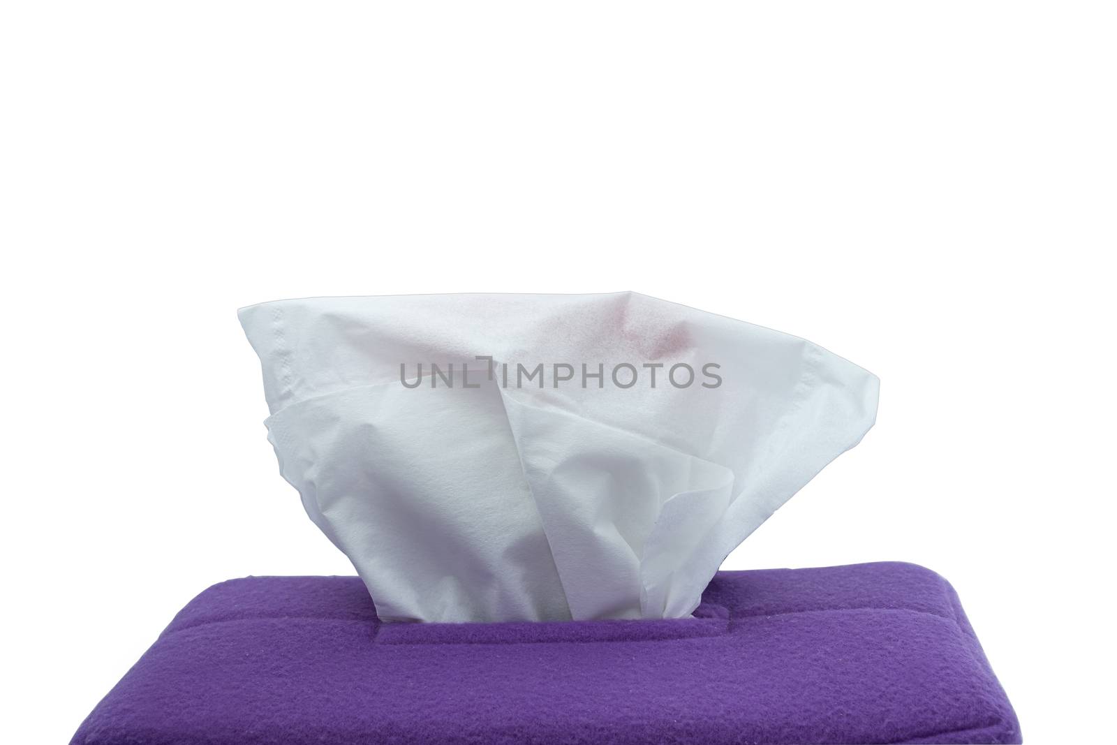 Close-Up Of Purple tissue box, isolated on white background by peerapixs