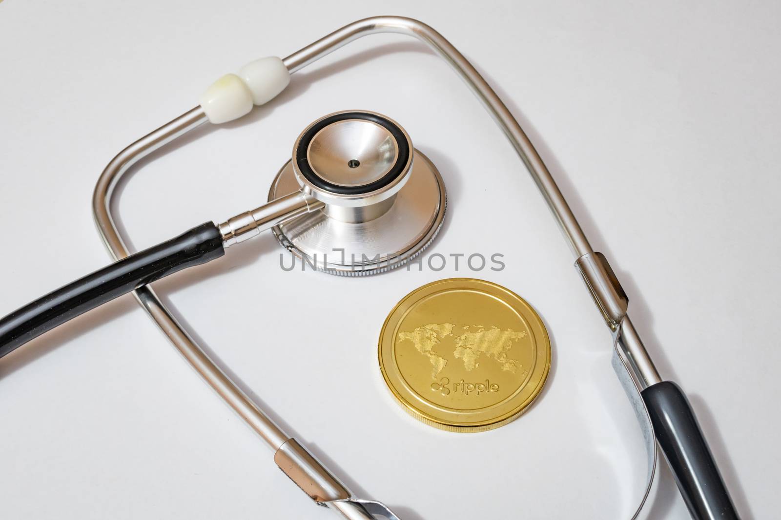 close up crypto currency coins on background