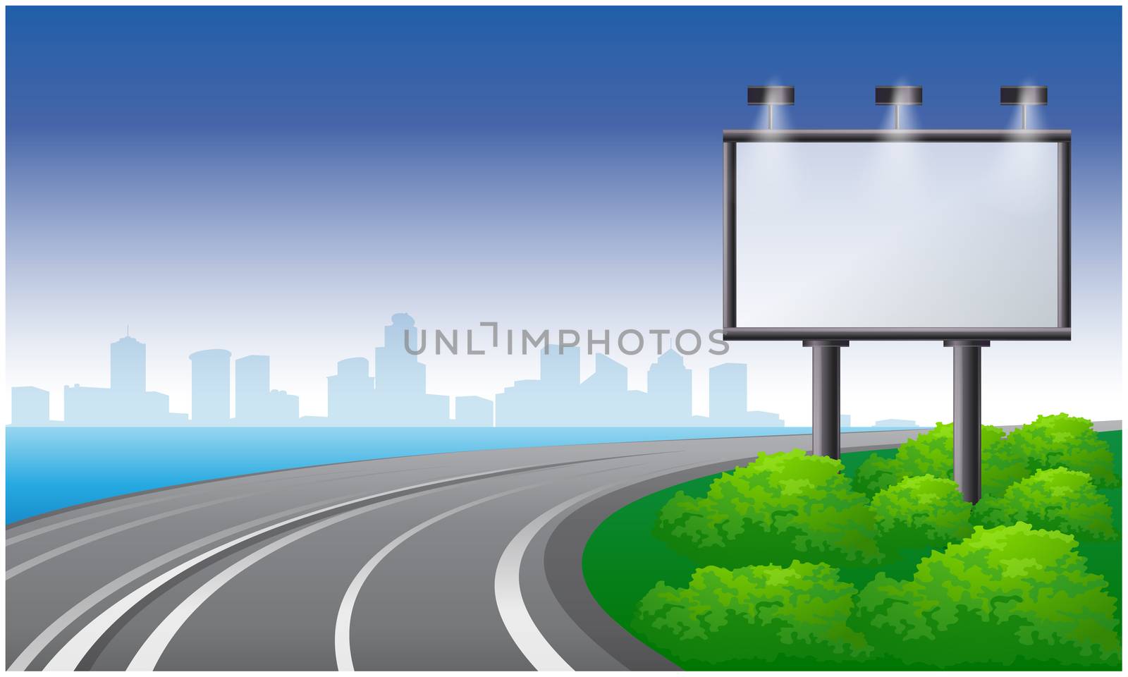 mock up illustration of bill board on road side view