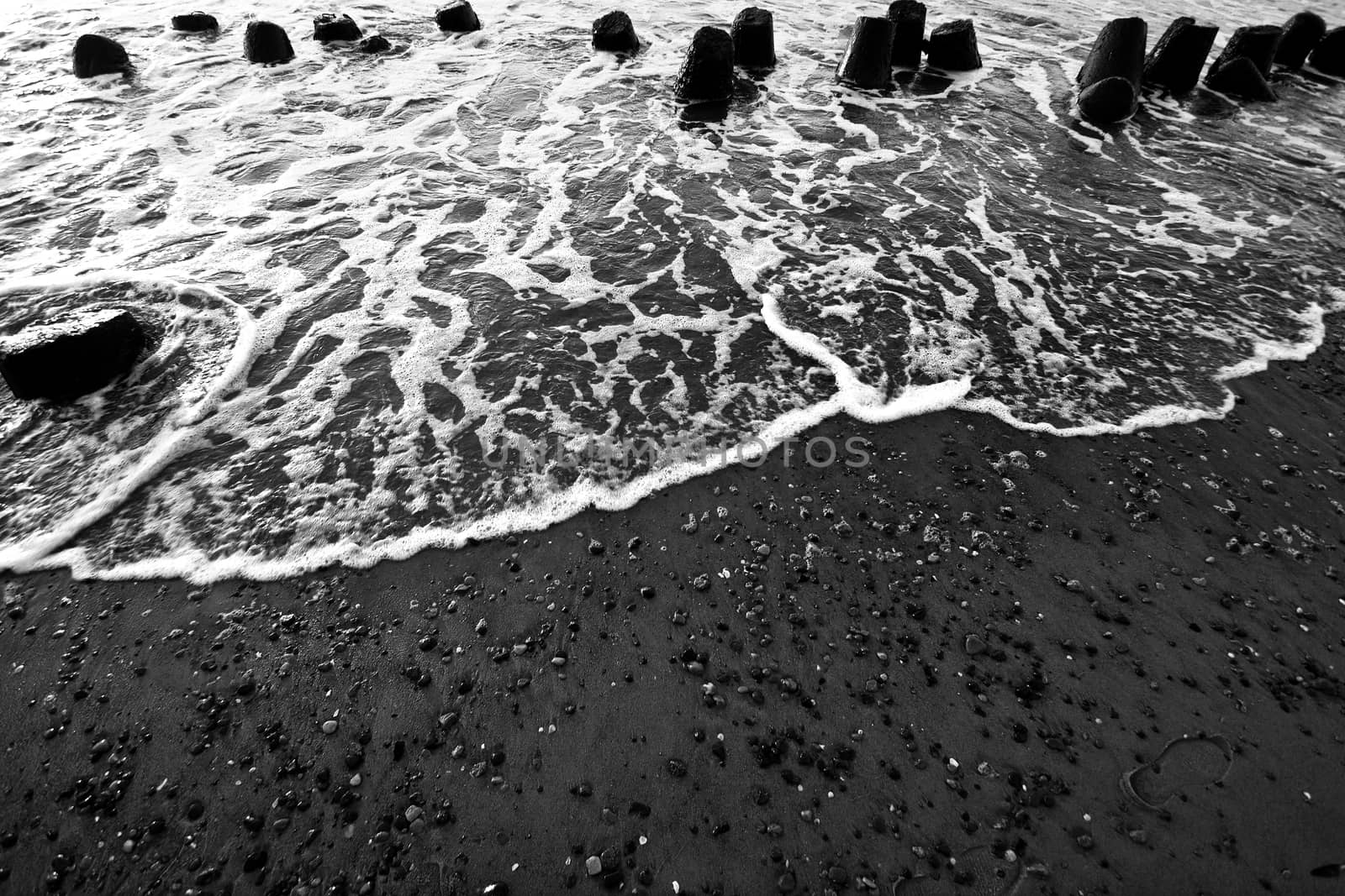 Sea ocean waves in black and white colors.
