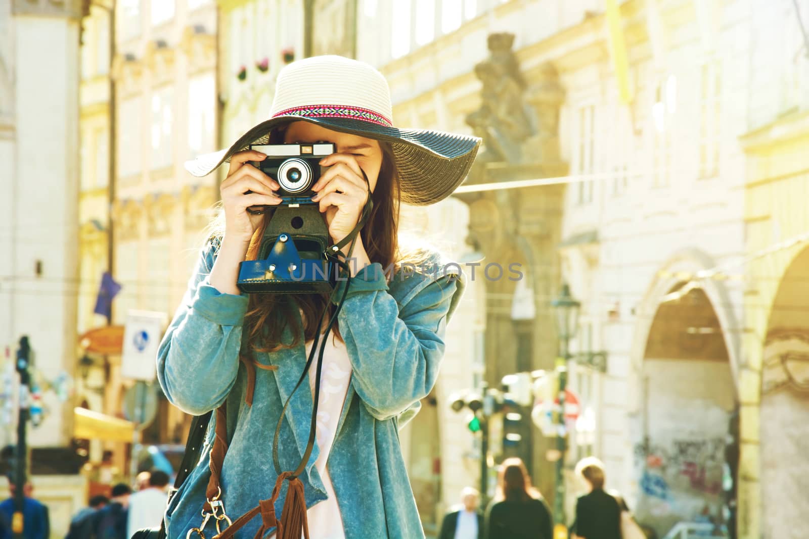 Young hipster girl with old camera. by satariel