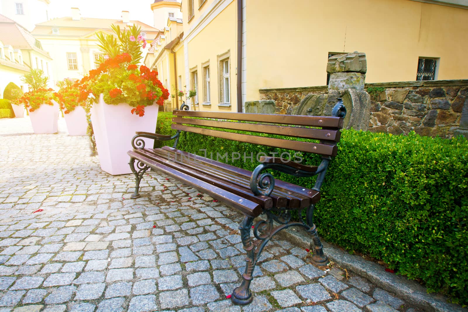 Bench in beautiful green park. by satariel