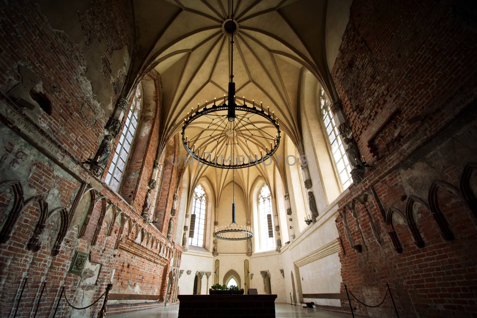Inside old medieval cathedral in Malbork castle, Poland.