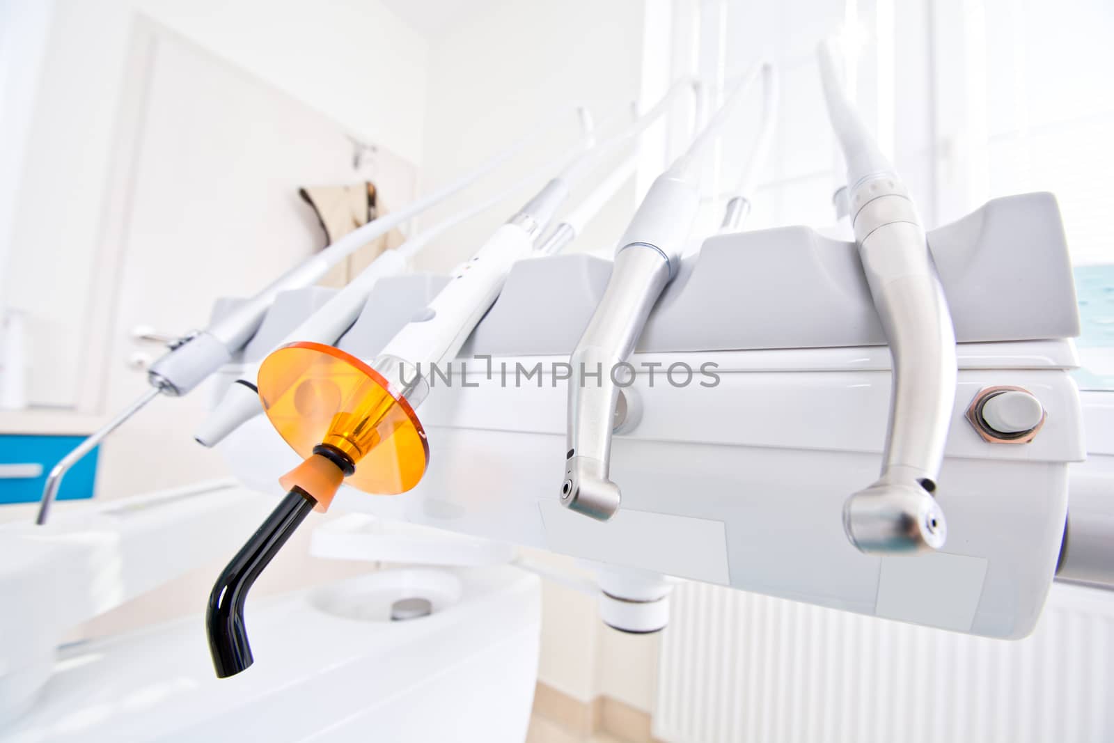 Professional Dentist tools in the dental office. Dental Hygiene and Health conceptual image.