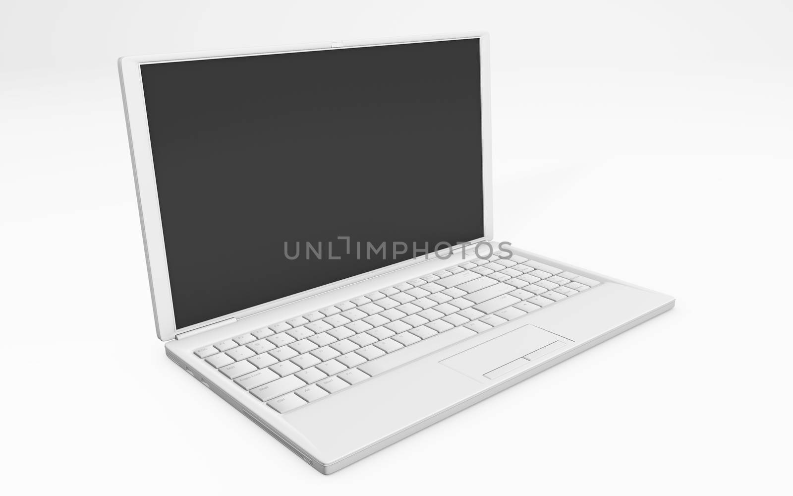 3d rendering of a laptop white colored isolated on white background