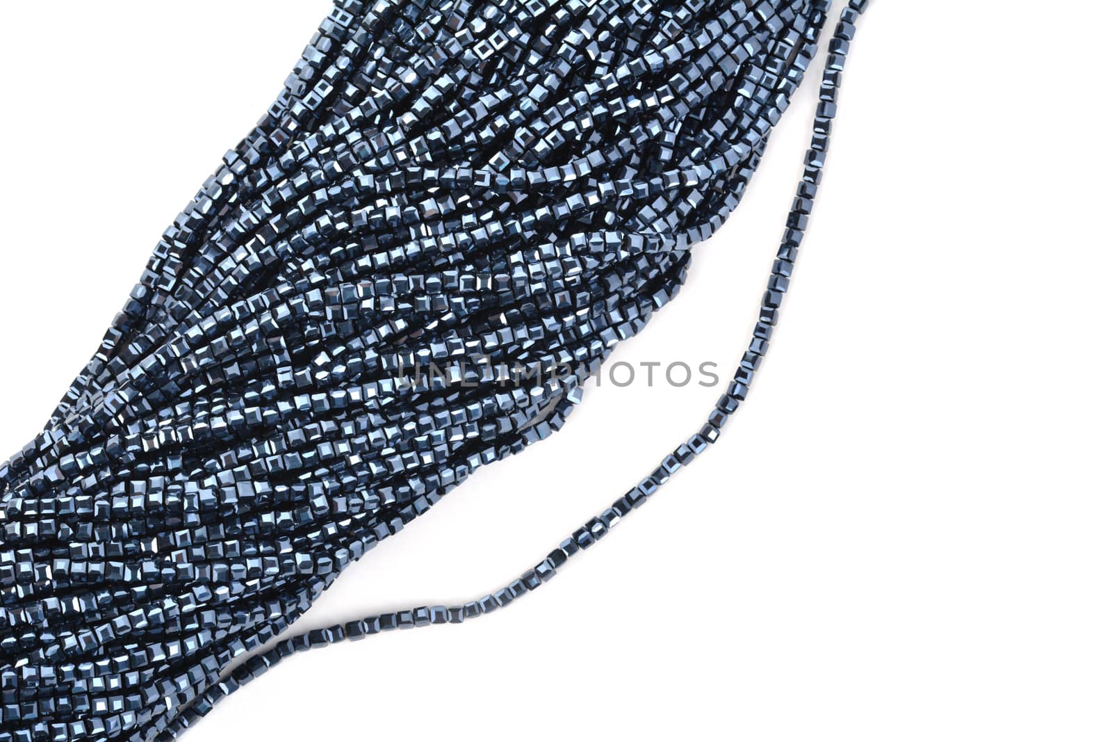 Beautiful Light Blue Glass Sparkle Crystal Isoalted Beads on white background. Use for diy beaded jewelry