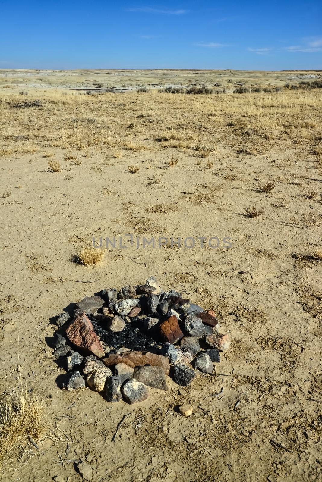 Old Native American Desert Stone Bonfire in New Mexico
