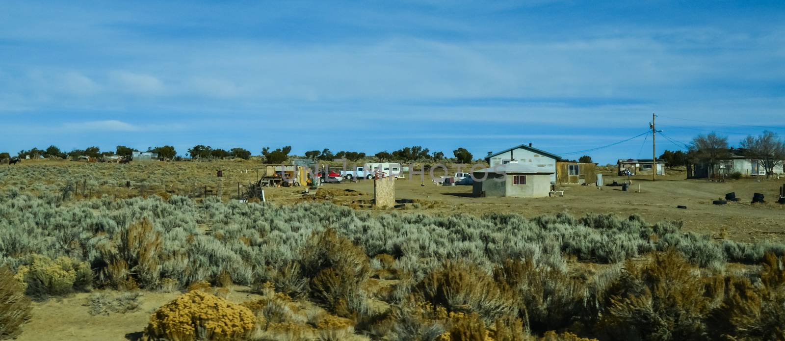 NEW MEXICO, USA - NOVEMBER 19, 2019:  Typical Native American Reservation Homes in New Mexico, USA