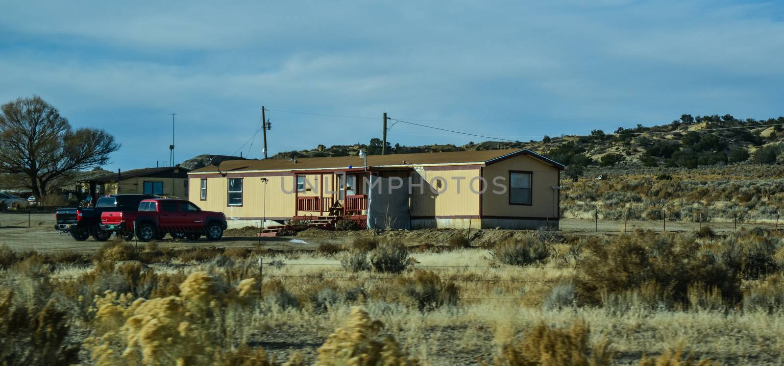 NEW MEXICO, USA - NOVEMBER 19, 2019:  Typical Native American Reservation Homes in New Mexico, USA