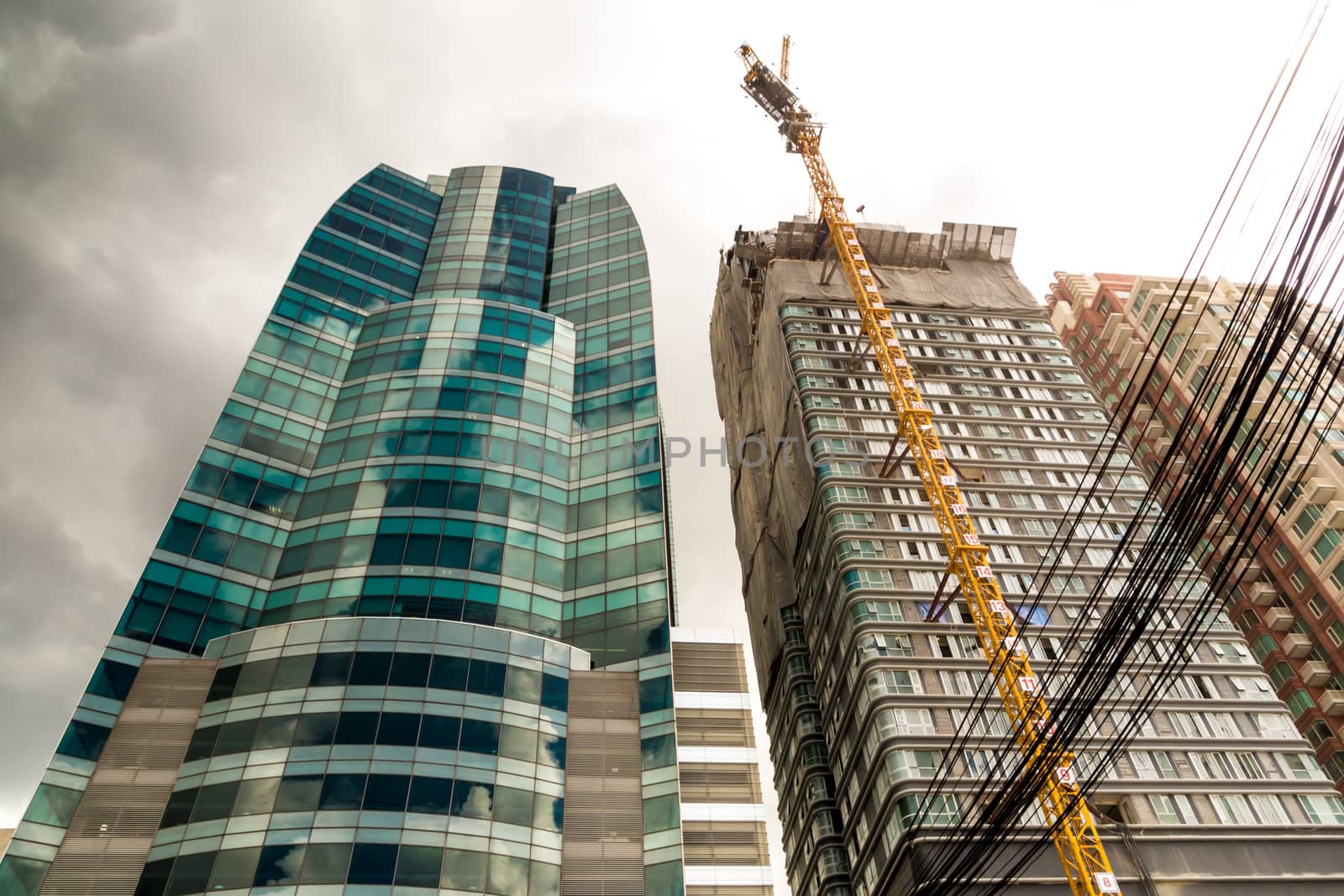 The high-rise building under construction in the city