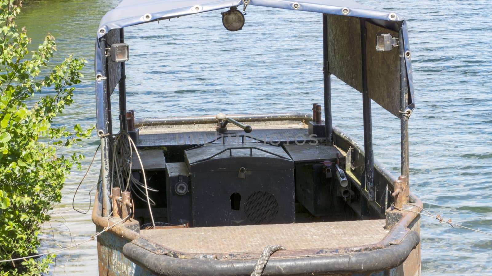 Work ship on a quarry pond