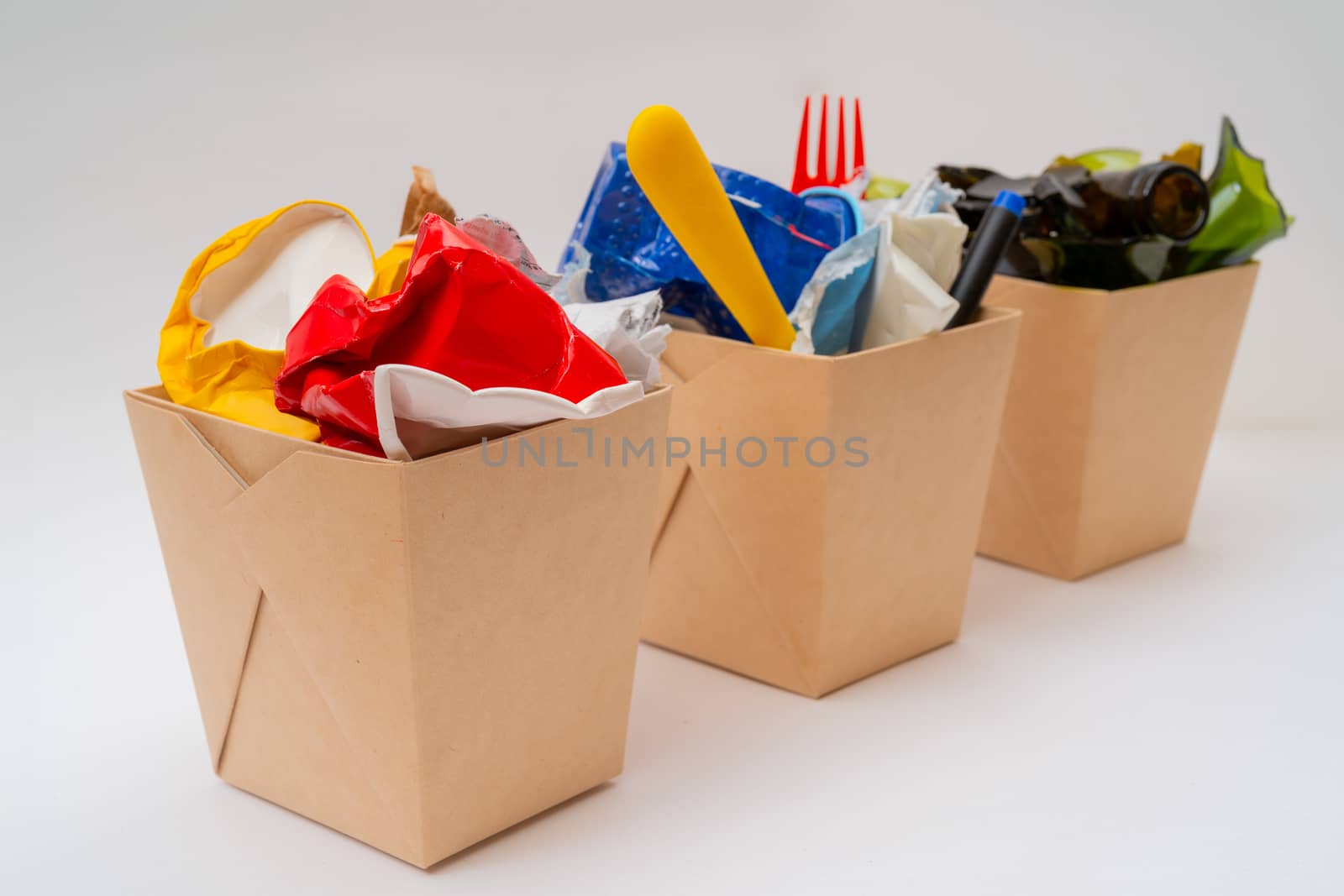 Separate garbage collection. Paper, Plastic, Glass. Environmental pollution.