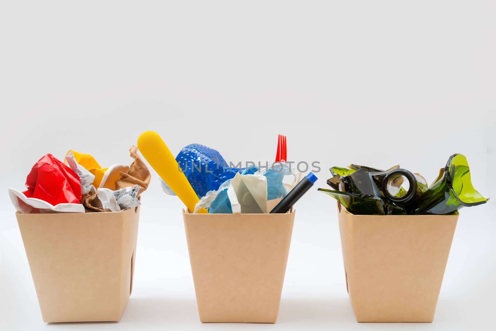Separate garbage collection. Paper, Plastic, Glass. Environmental pollution.