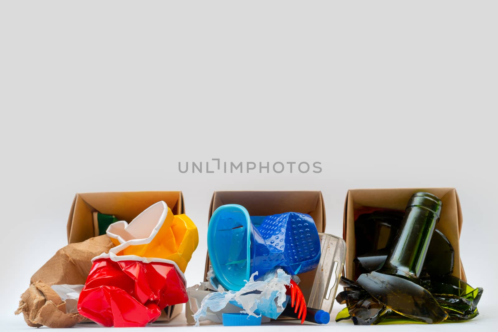 Separate garbage collection. Paper, Plastic, Glass. Environmental pollution.