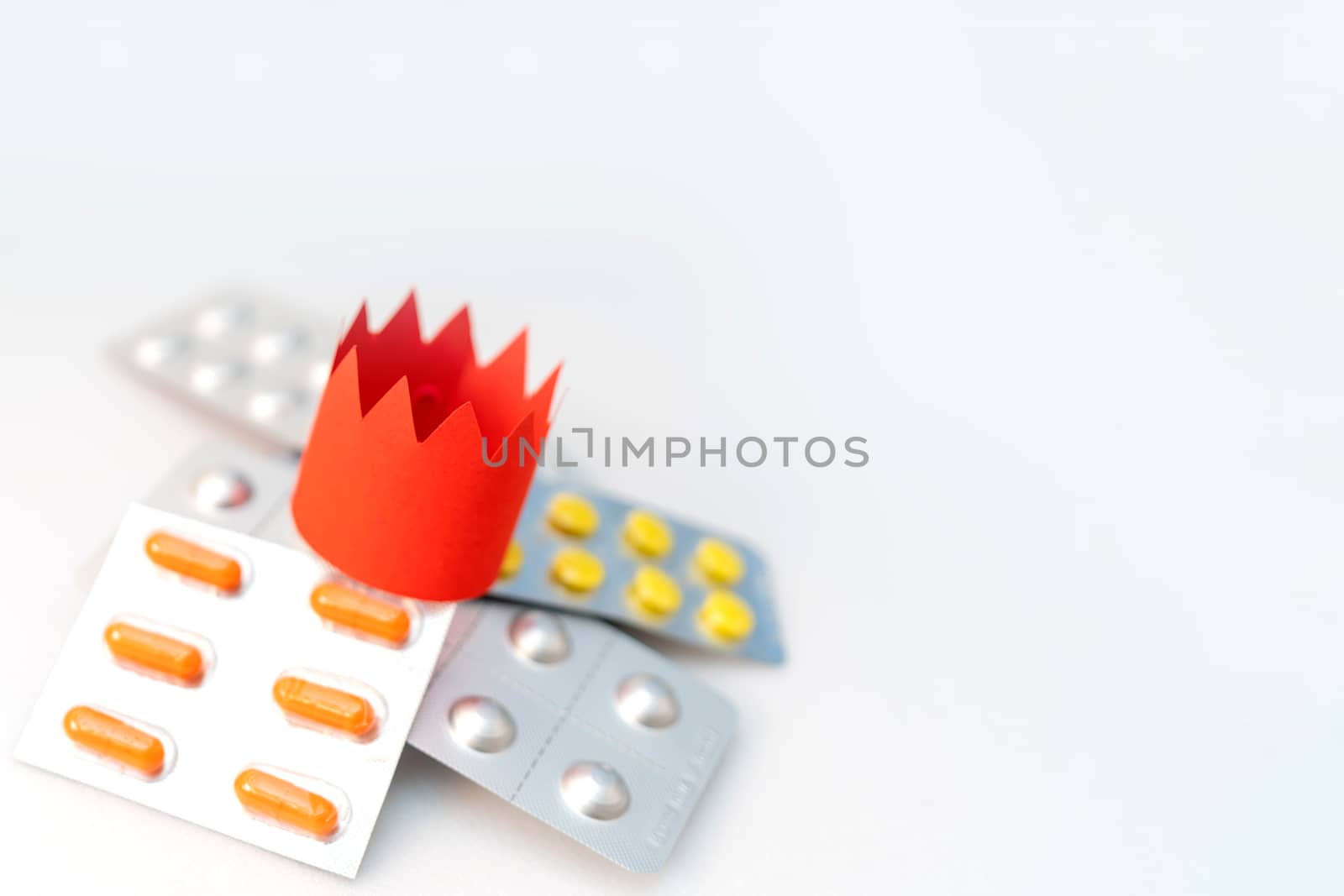 Coronavirus treatment with pharmaceuticals. Sale of pills in pharmacy. Medical industry. Medicines for diseases. 
