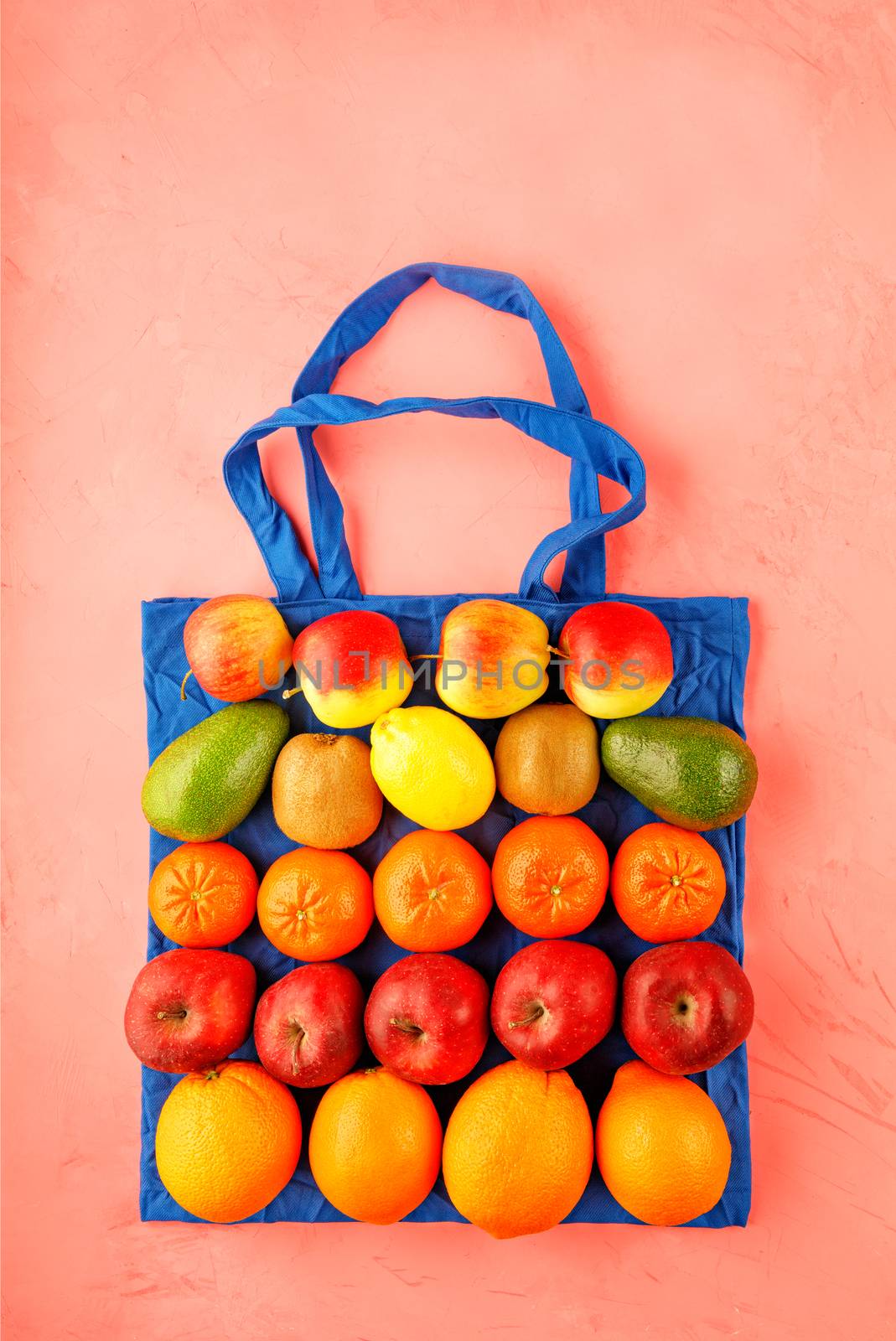 Zero waste food shopping, eco natural bags with fruits and vegetables. by Sergii