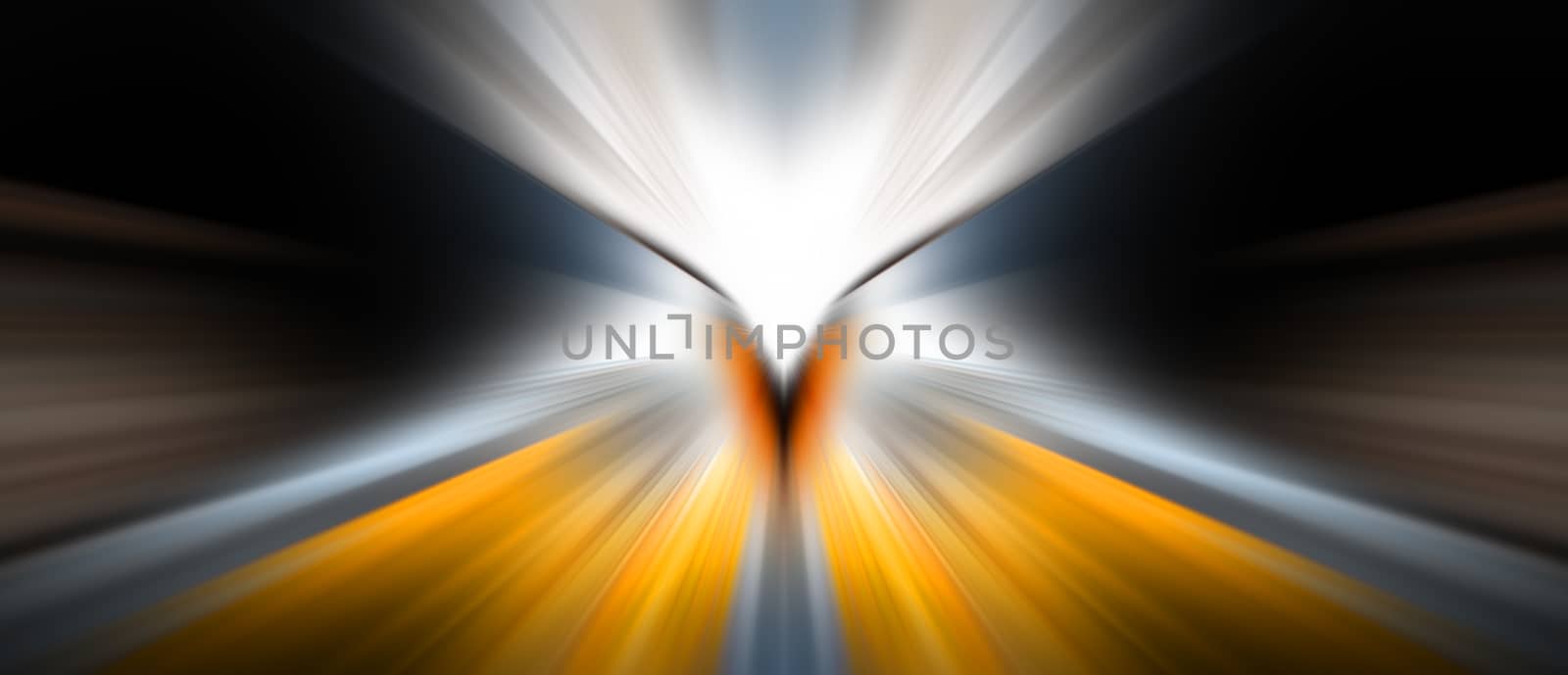Dynamic lines of light. Light from central point. Bright flash of light. Dynamic movement in space. Highway Perspective. Motion blur.