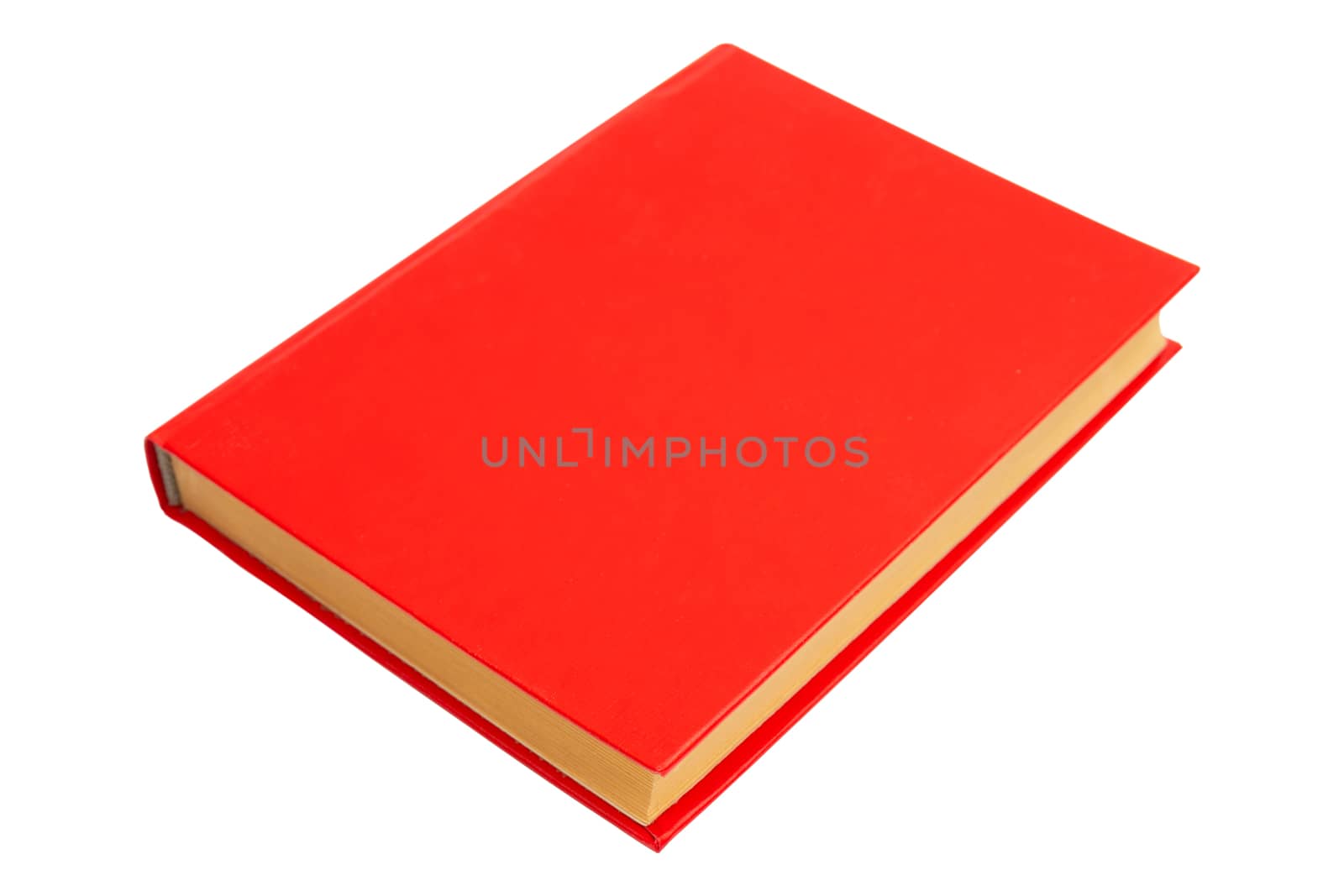 Book in red cover on white background. Old paper book.