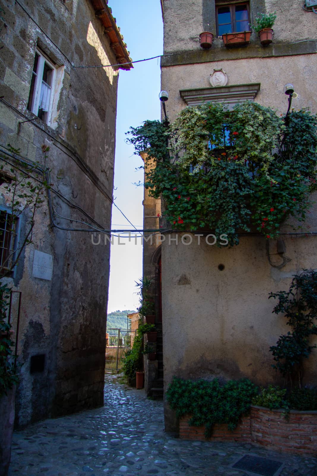 town of Calcata vechhia in italy taken on a sunny day