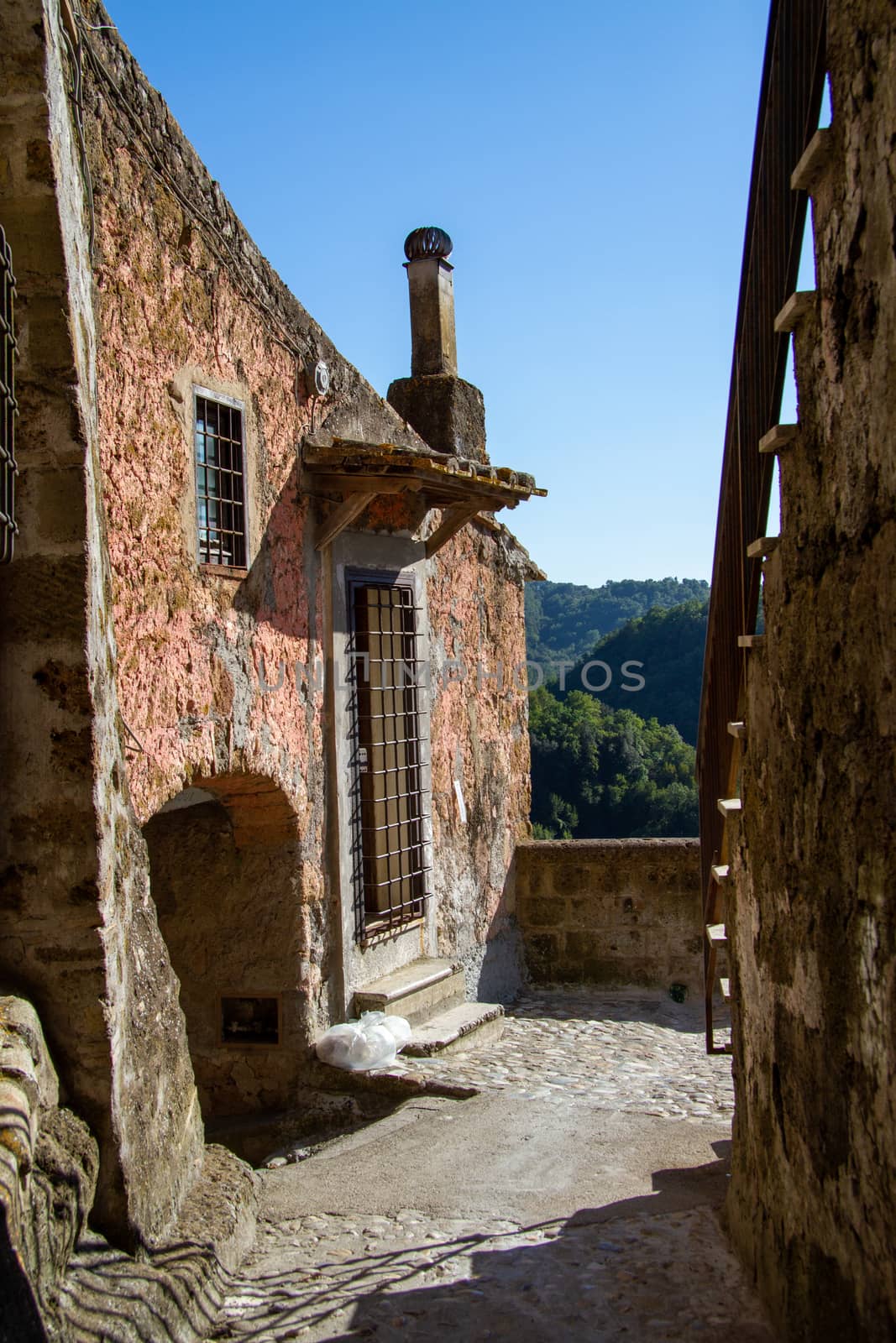 town of Calcata vechhia in italy taken on a sunny day